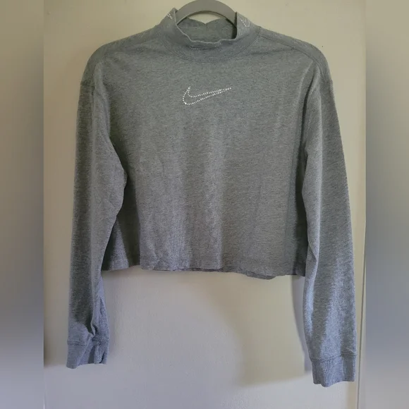 Nike Tops Nike Gray Diamond Rhinestone Check Mock Neck Workout